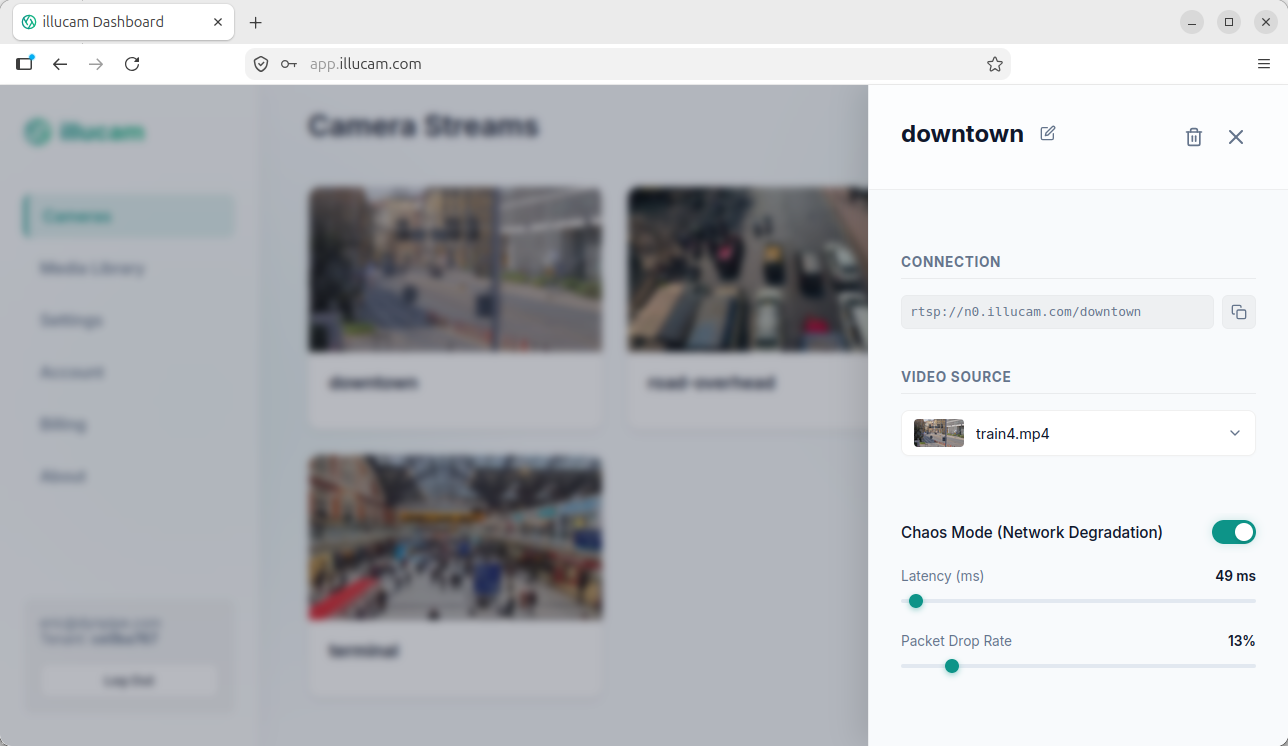 illucam configuration settings for mock CCTV cameras